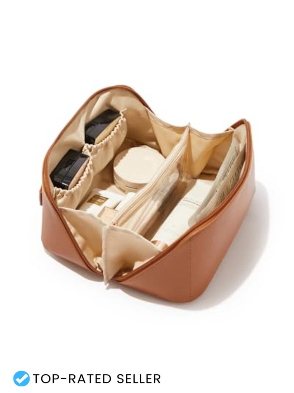Large Capacity Travel Makeup Bag, Waterproof PU Leather Cosmetic Case